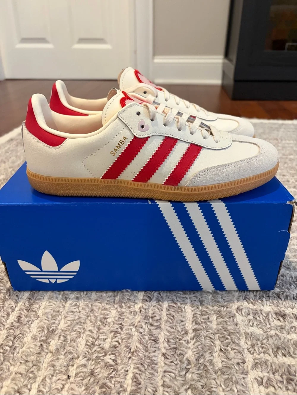 Adidas Kids Samba Heart Sneakers in White and Red